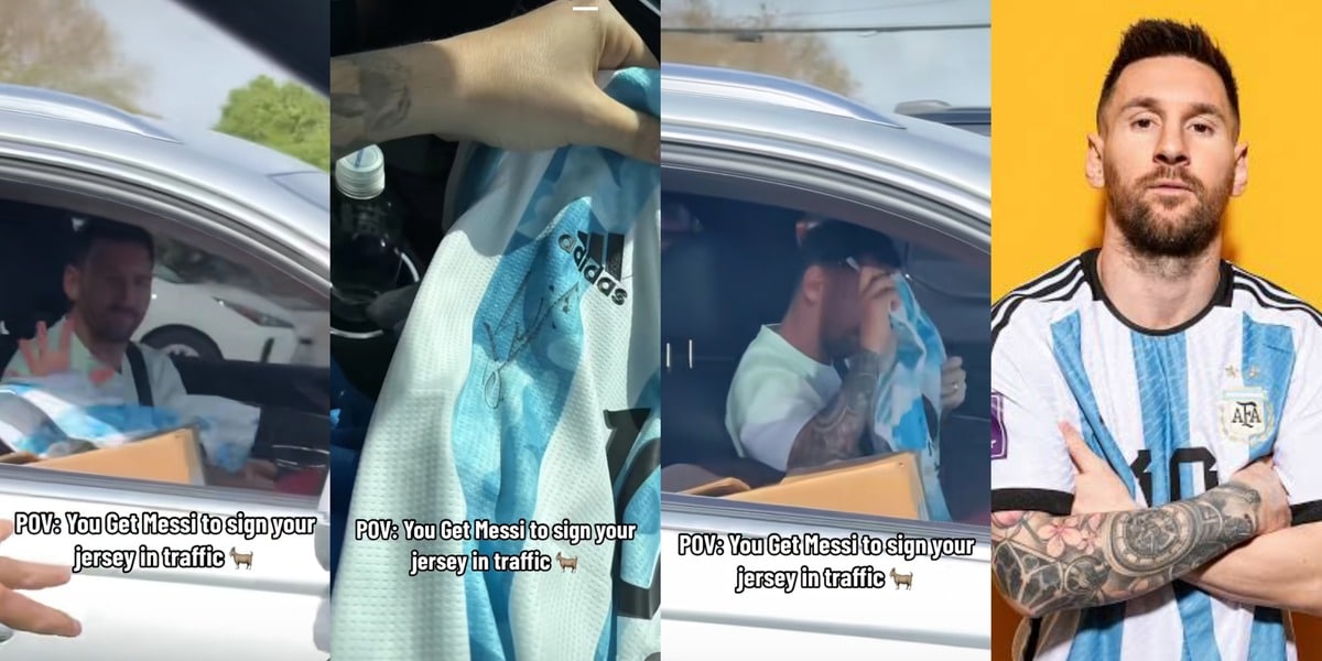 "The true GOAT" - Messi wins hearts online as he stops car mid-traffic, signs jersey thrown at him by an excited fan