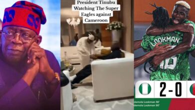 Moment President Tinubu and aides celebrate as Nigeria's Super Eagles score against Cameroon
