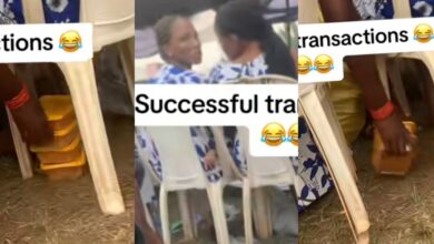 "Transaction successful" - Social media erupts as Nigerian ladies are caught red-handed stealing rice at a party