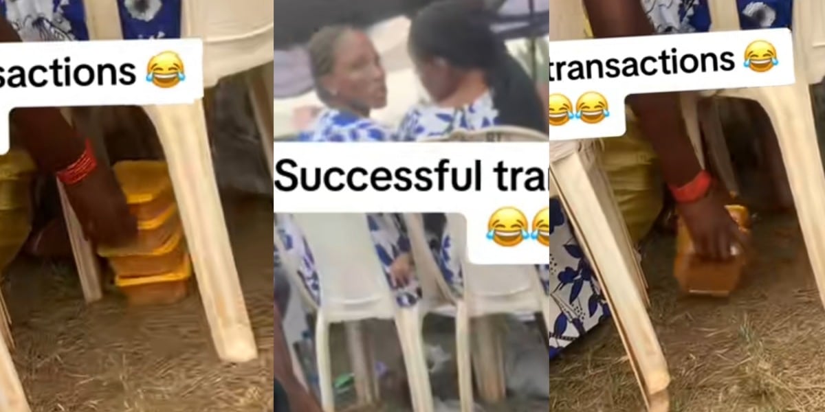 "Transaction successful" - Social media erupts as Nigerian ladies are caught red-handed stealing rice at a party