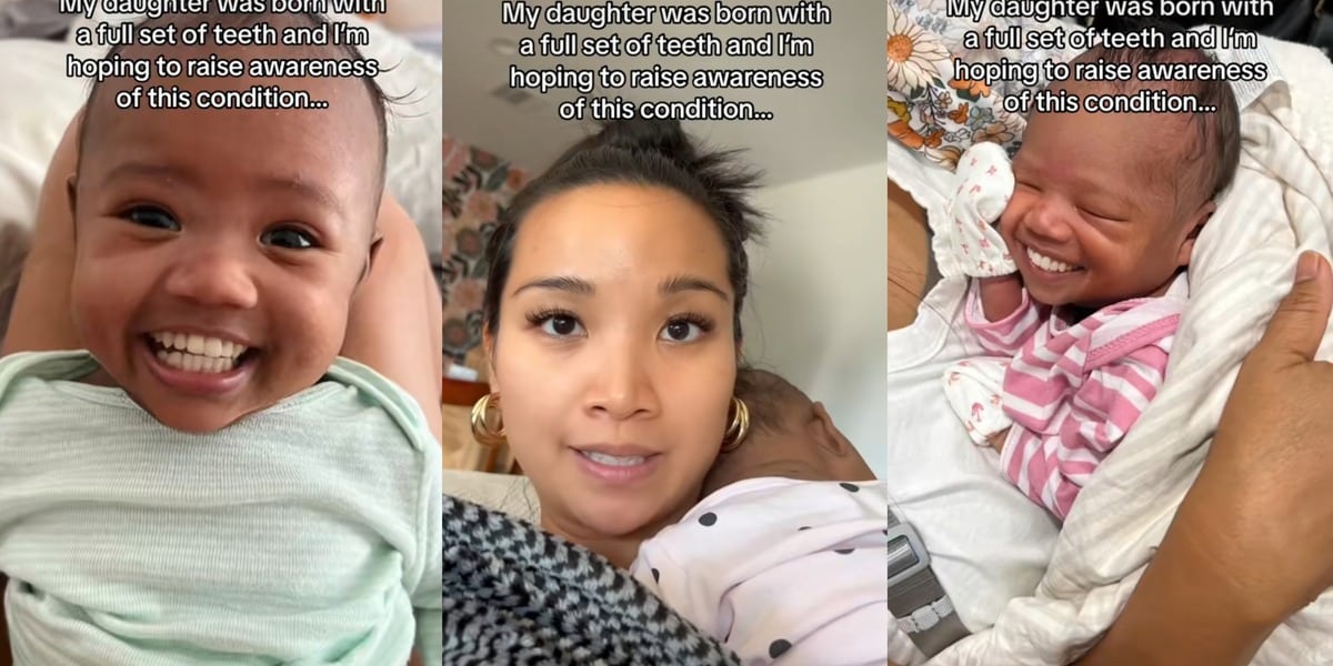 Mother breaks the internet with video of newborn daughter with a complete set of teeth