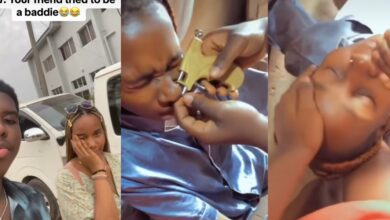 "Jesus, holy ghost, God of Zechariah help me" - Nigerian lady's dramatic reaction during nose piercing causes stir online
