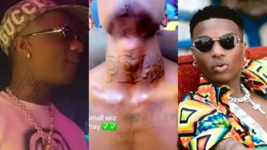 Fan imitates WizKid as he tattoos 'Pray' on his neck