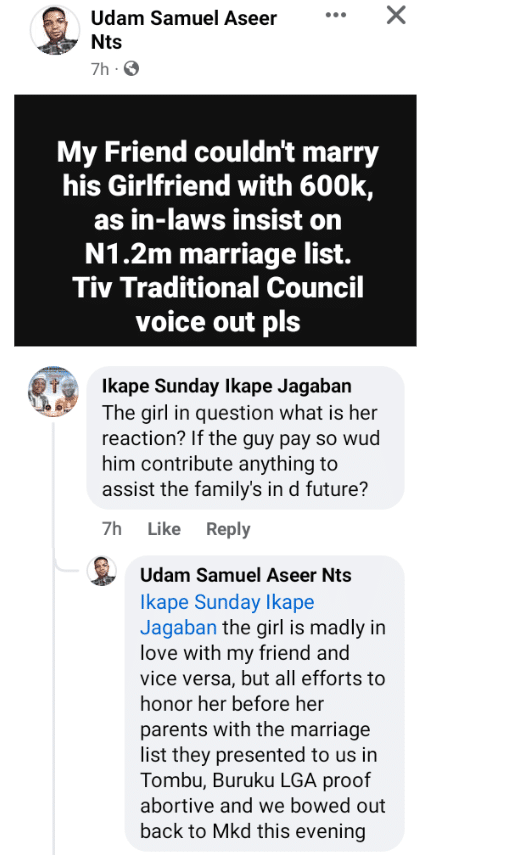 "N1.2m or nothing" - Man heartbroken as in-laws insist on collecting N1.2m, despite offering N600k to marry their daughter