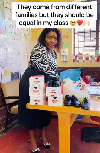 "Want everyone to be equal" - Teacher melts hearts as she buys shoes for all pupils in her class
