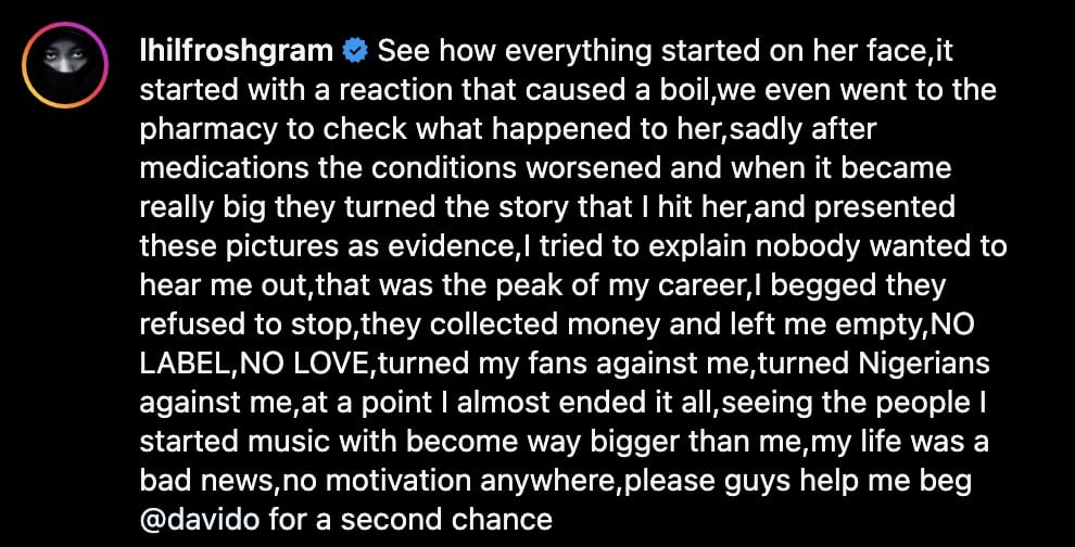 Lil Frosh shares proof, insists swelling on Cute Gemini was allergy not abuse