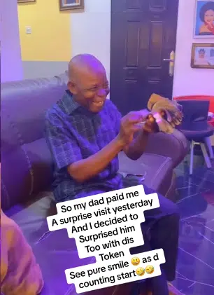Lady gifts dad wads of cash in video, his reaction melts hearts
