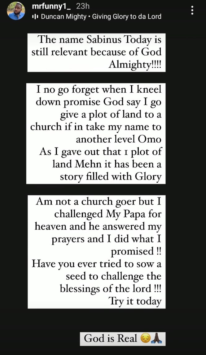 Sabinus testimony church plot of land