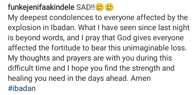 Funke Akindele Ibadan explosion