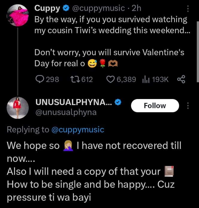 DJ Cuppy sends message to singles who survived Tiwi's wedding 