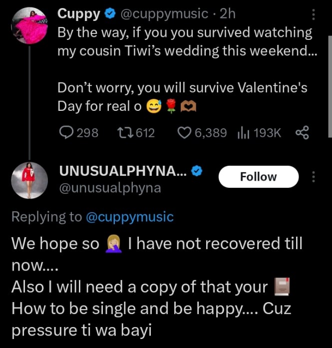 DJ Cuppy sends message to singles who survived Tiwi's wedding