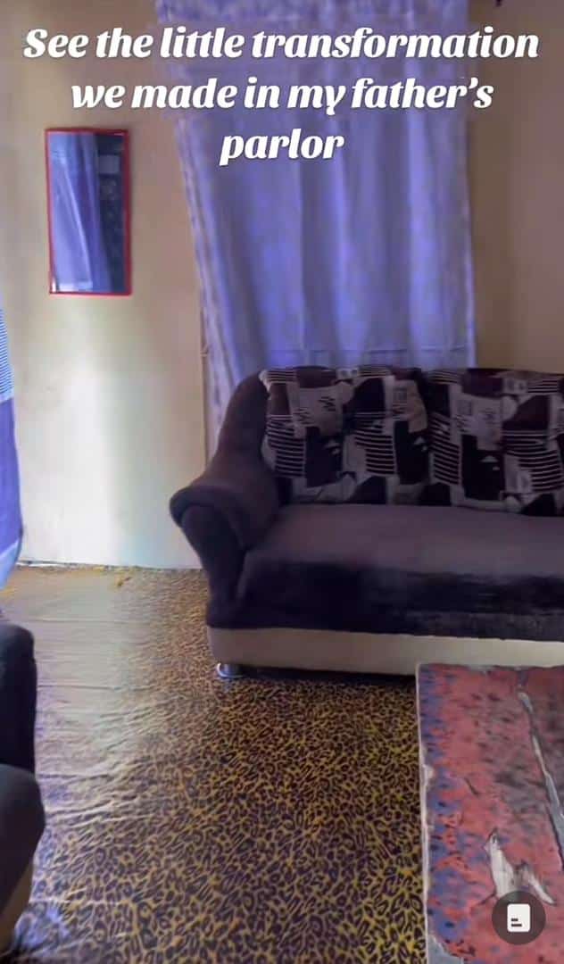 "This is what we can afford for now" - Lady praised as she transforms father's parlour