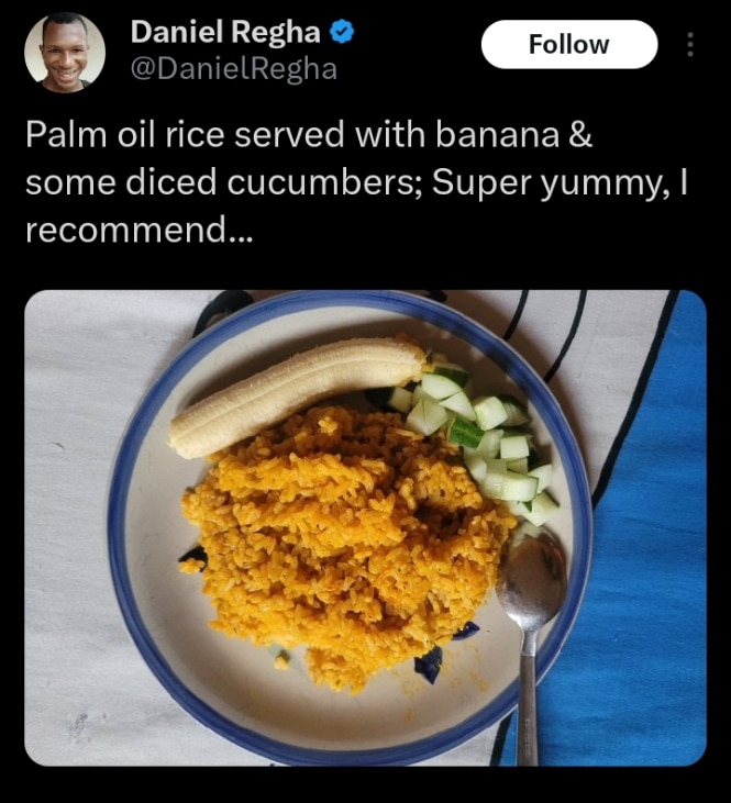 Daniel Regha recommended palm oil rice