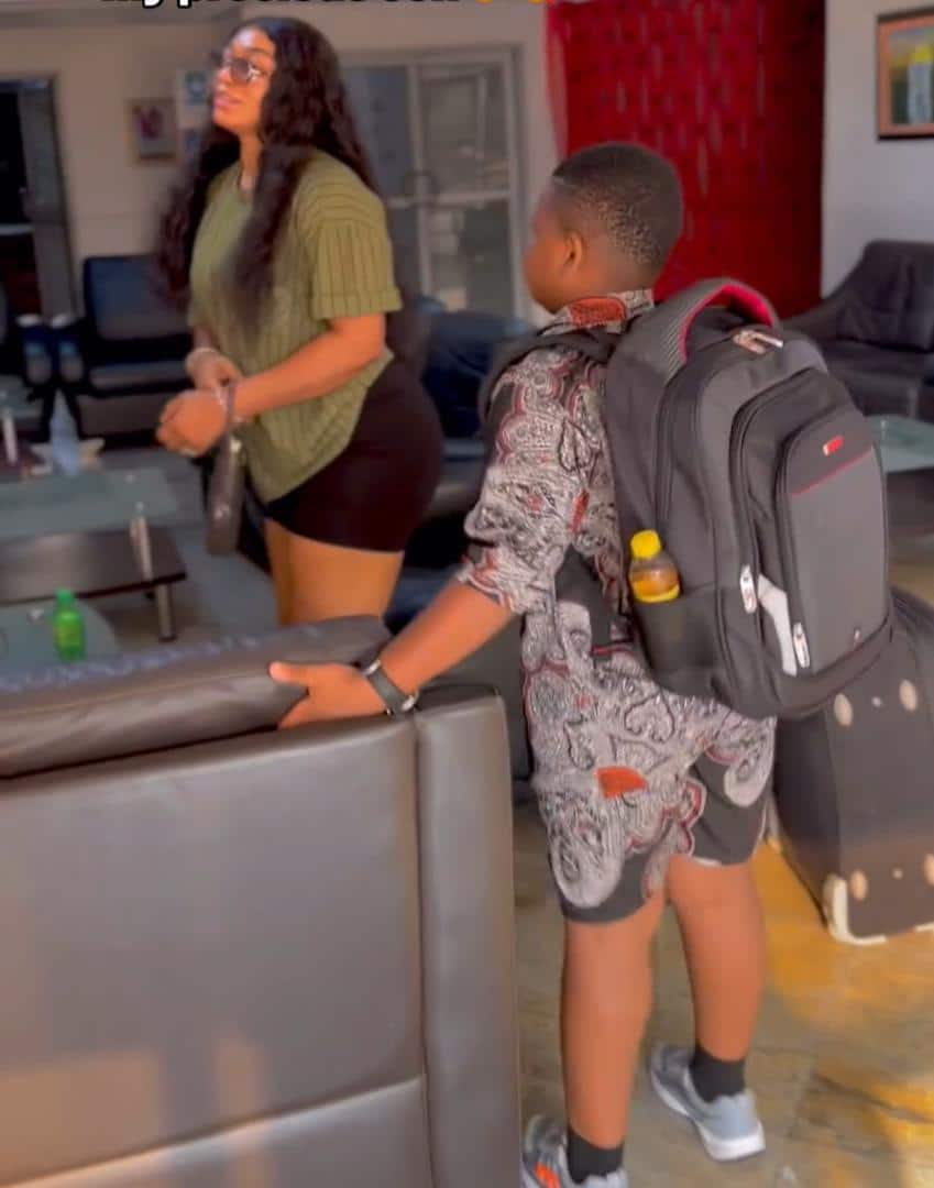 "God protect him" - Moment BBNaija's Beatrice sends son to boarding school