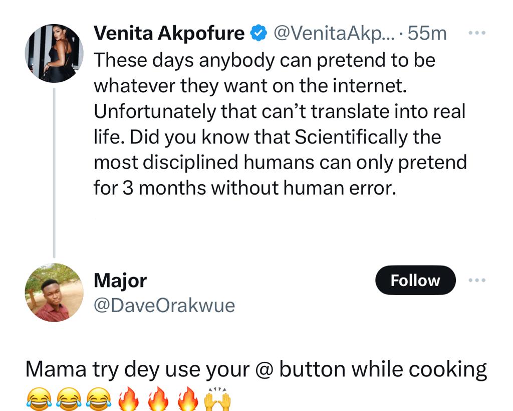 Venita Akpofure fake netizens pretending on social media