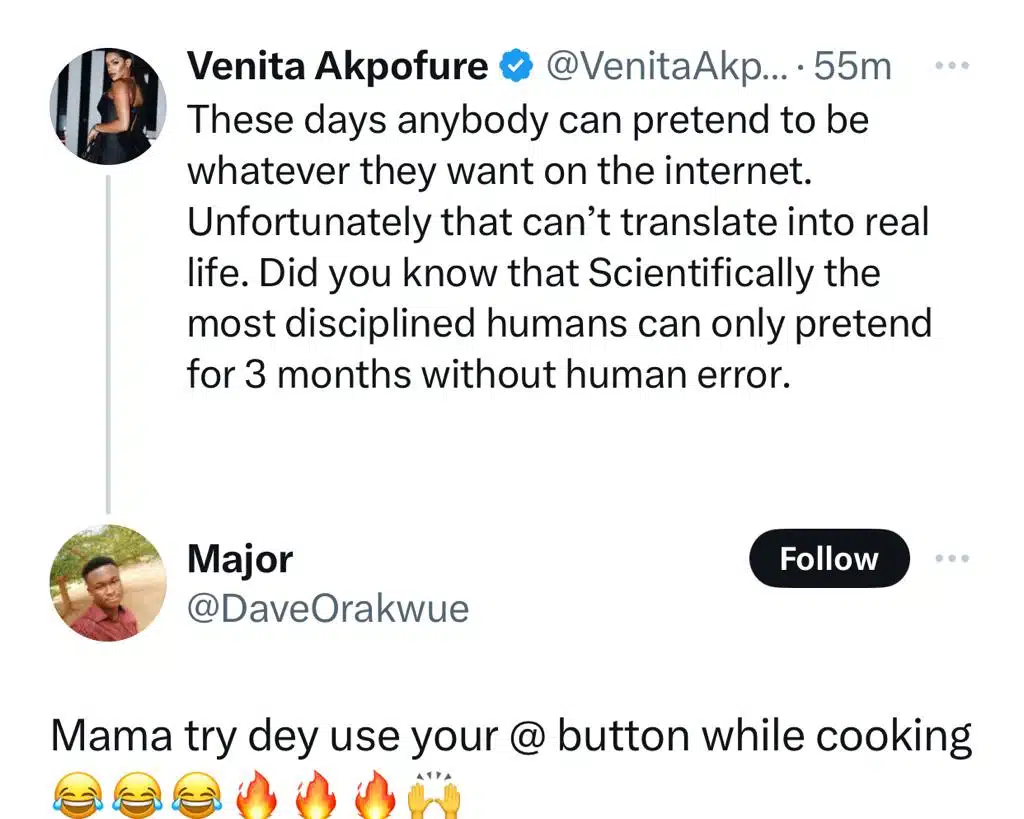 Venita Akpofure fake netizens pretending on social media 