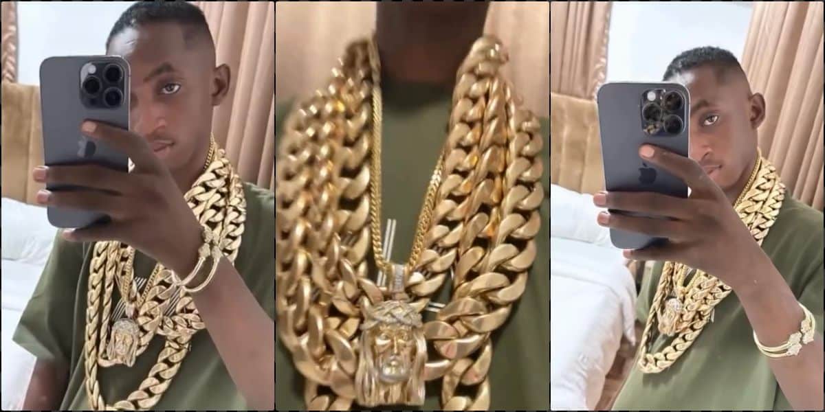 Nigerian big boy causes a buzz as he flaunts his gold chains