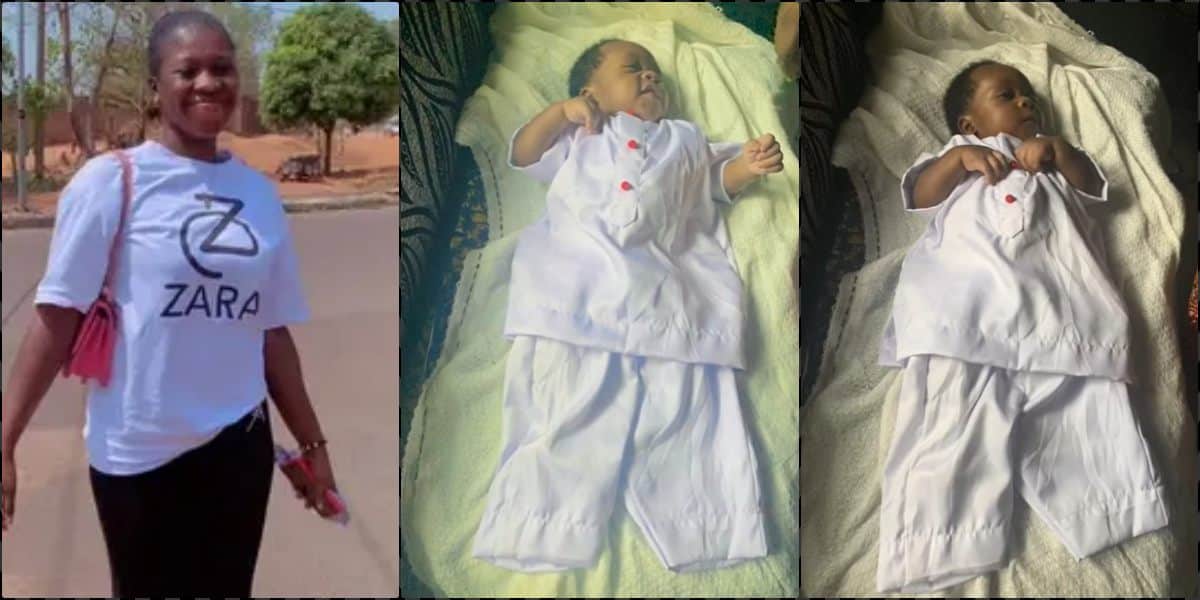 Lady shares oversized baby outfit tailor sew for her nephew's dedication