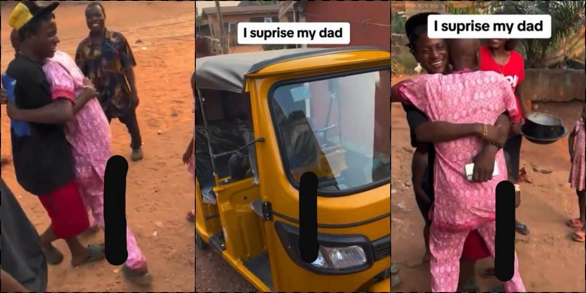 Emotional moment man surprises father with brand new keke