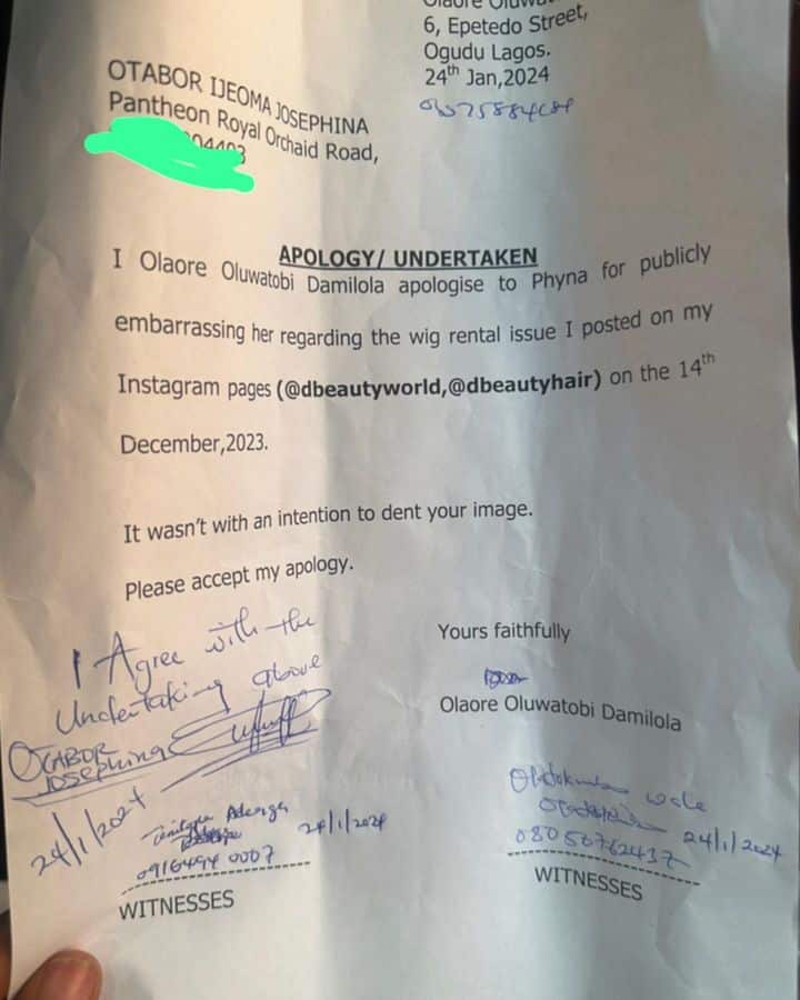 Hair vendor apologizes to Phyna over wig rental