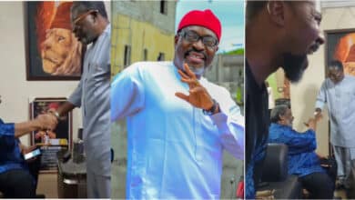 Two legends; Kanayo Kanayo pays Pete Edochie visit in his Enugu home, shares fun moments with him