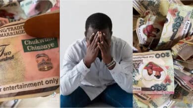 "Dem spray you abi dem no spray you" - Funny reactions as artist curses fans who sprayed him fake money at his concert