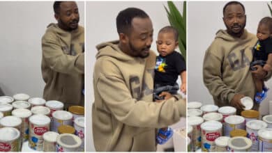 "I think we have to start giving him Eba" - Man cries out as their barely 5-month-old baby finishes 14 tins of Cerelac
