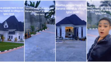 "This is not Banana Island" - Lady stuns many as she shows off multimillion-naira mansion estate in her village