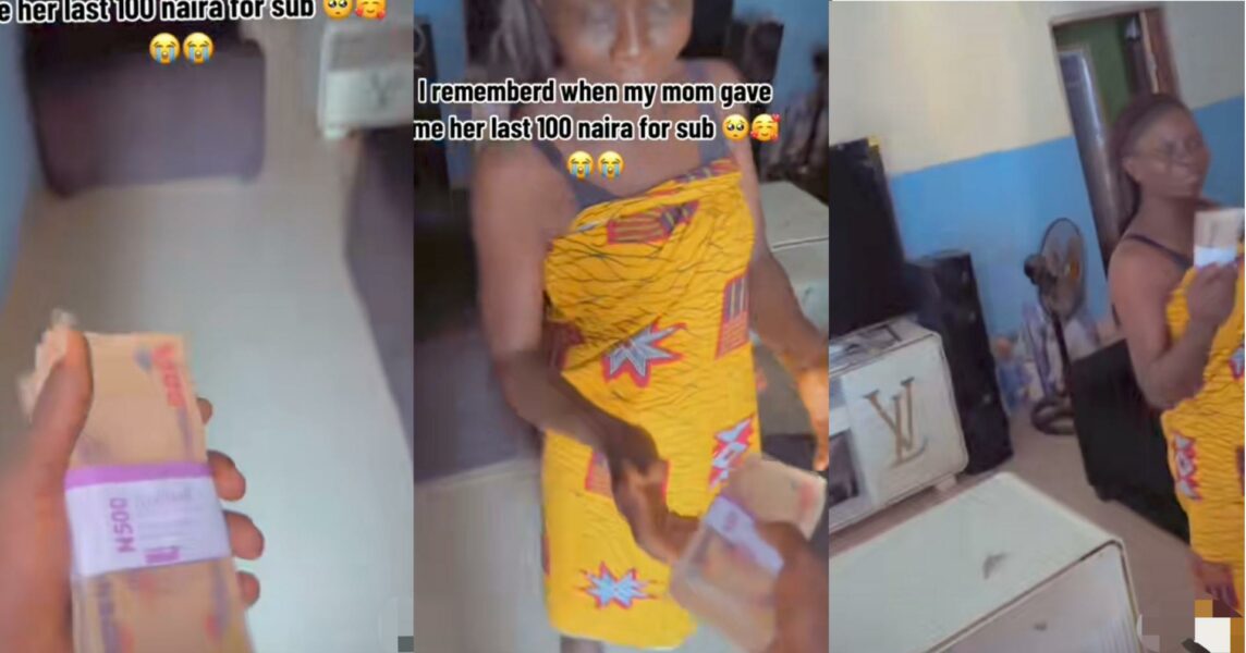 "Funds making mama smile" – Young man gifts mother bundles of money for giving him her last N100 to sub