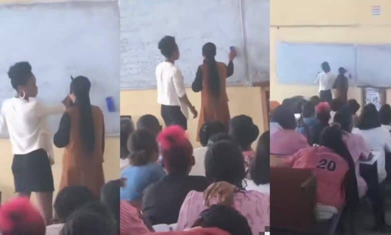 "This one never ready to graduate" – Reactions as female fresher is spotted correcting her female lecturer