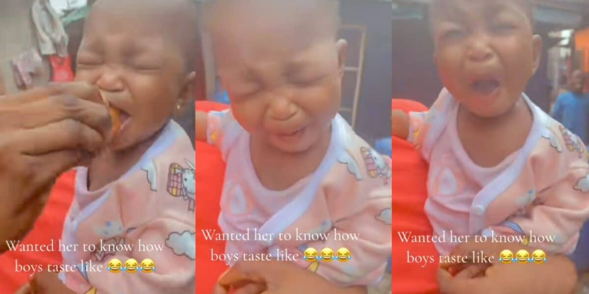"How love tastes without money" – Little girls facial expression trends as she licks African Star Apple for first time