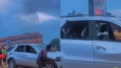 “Avoid poor people at all cost” — Reactions as Nigerian mob destroys SUV Benz over accusations of stealing private part