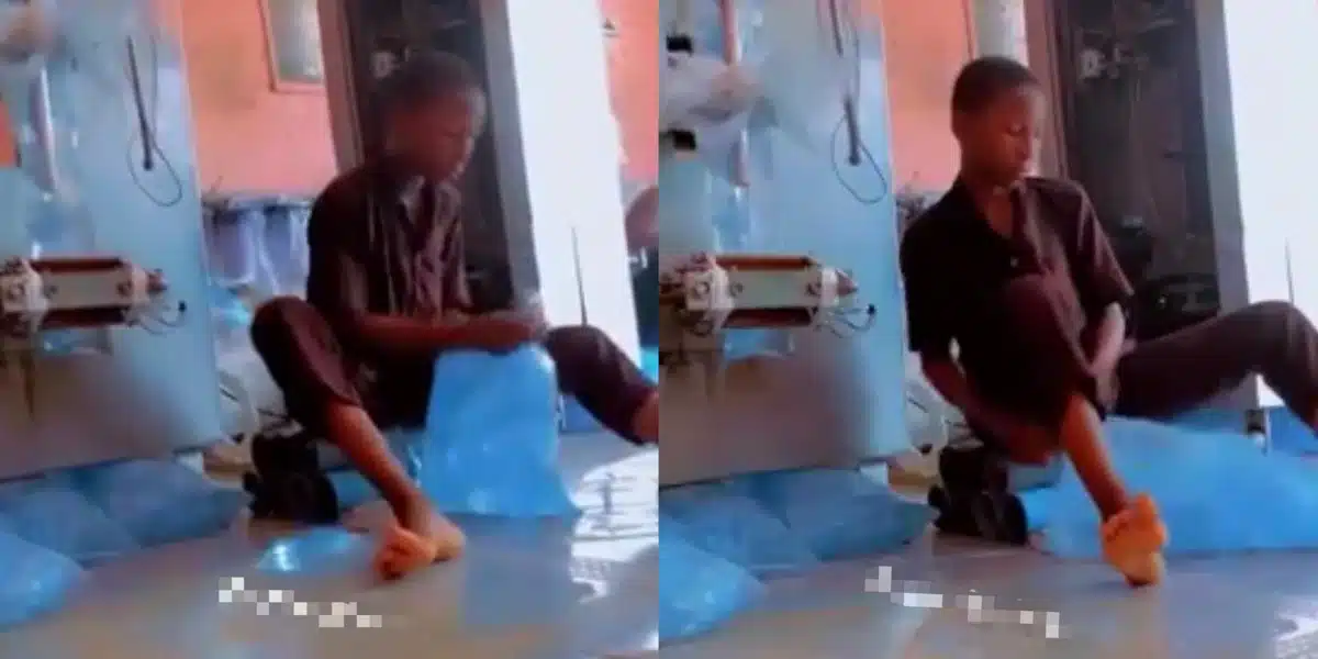 “He even fast pass machine” — Netizens hail young boy for his skillful packaging of purewater bags