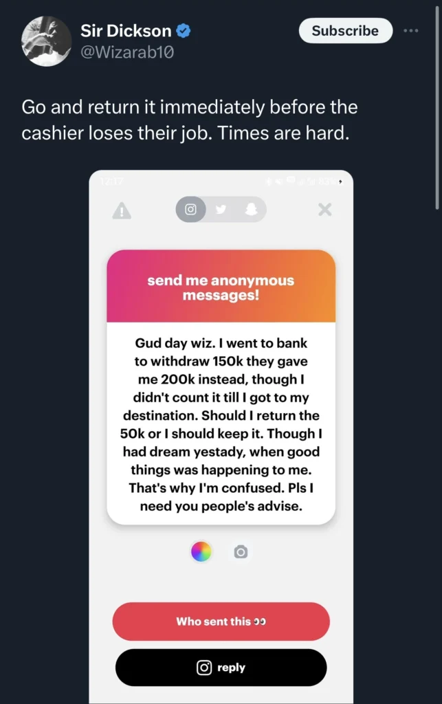 “I had a dream good things were happening to me” — Man seeks advice on whether to return excess cash from bank cashier
