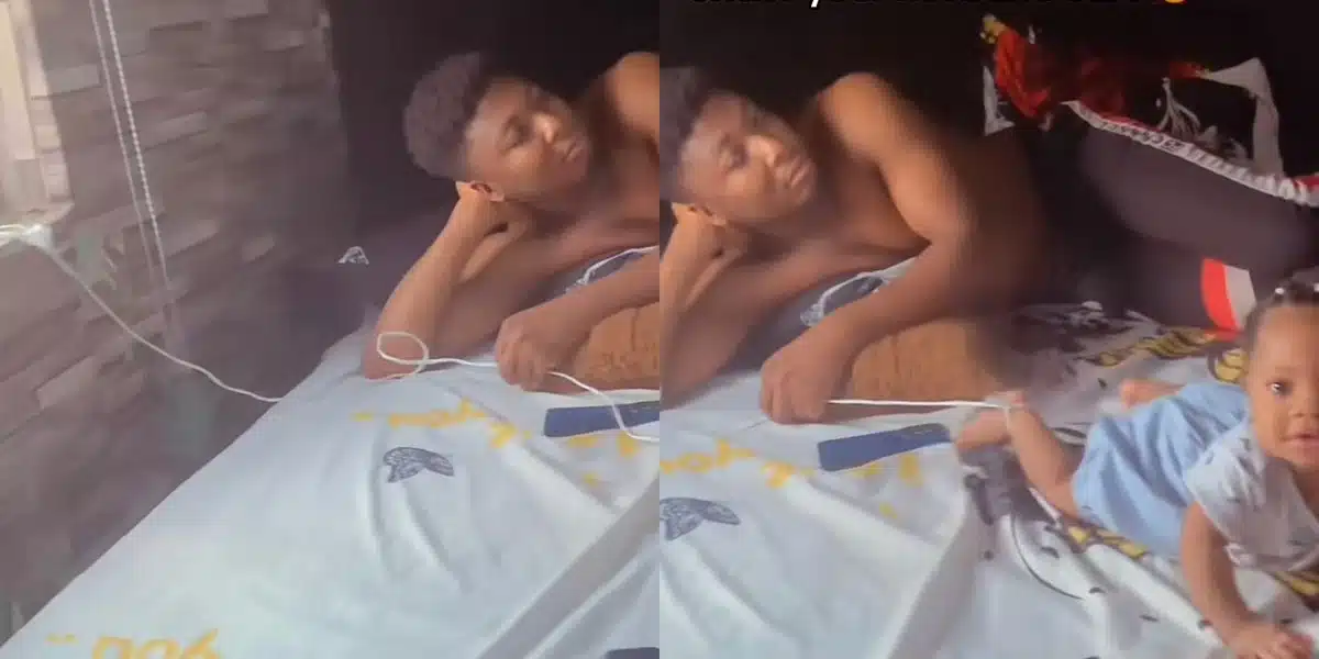 “True meaning of parental control” — Reactions as father ties daughter to the window when asked to watch her