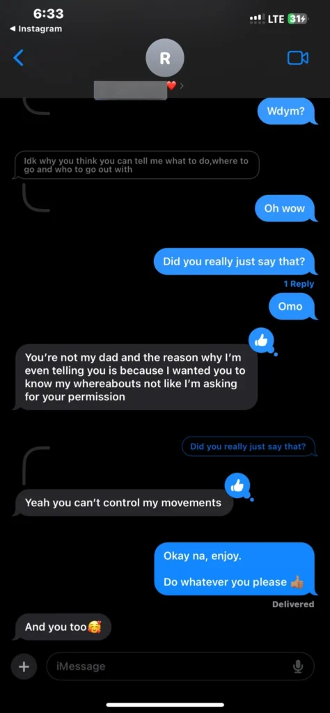 “You’re not my dad and you can’t tell me what to do” — Lady warns boyfriend who advised against going for a party 