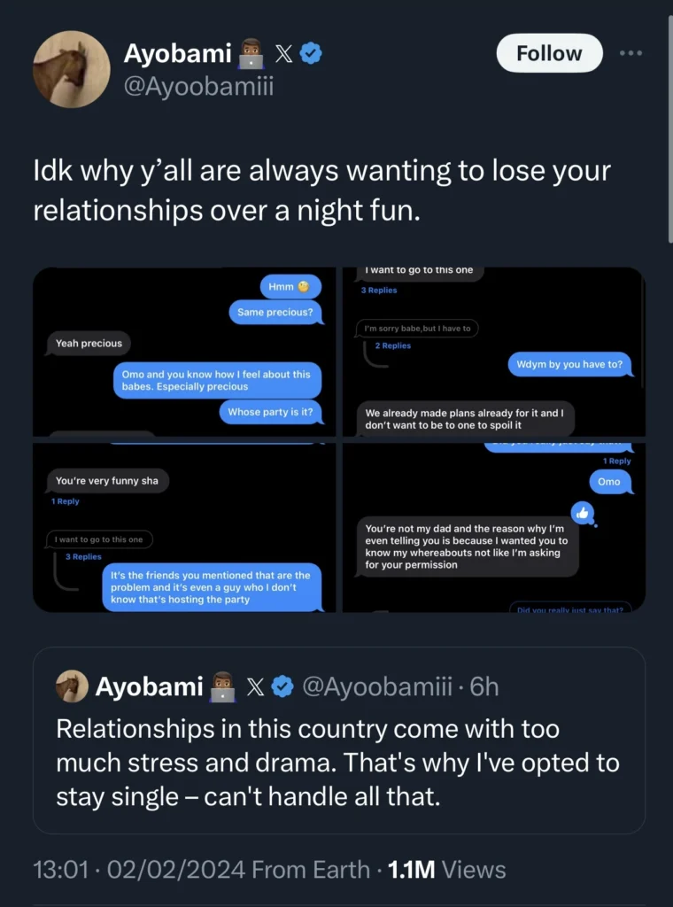 “You’re not my dad and you can’t tell me what to do” — Lady warns boyfriend who advised against going for a party 