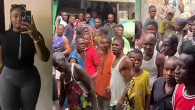“Body wey dey cause commotion” — Lady shares video of Aba market men staring at her because of her outfit