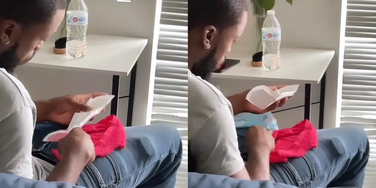Lady leaves many jealous as she shows her man fixing her menstrual pad