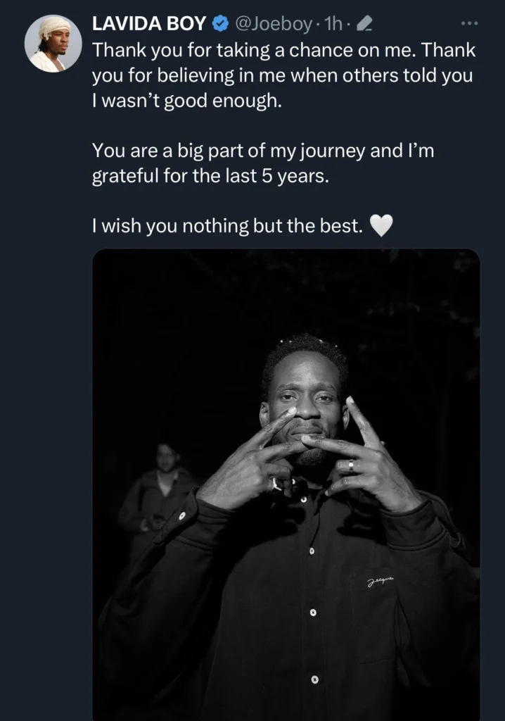 “Thank you for believing in me when others said I wasn’t good enough” — Joeboy writes to Mr Eazi 