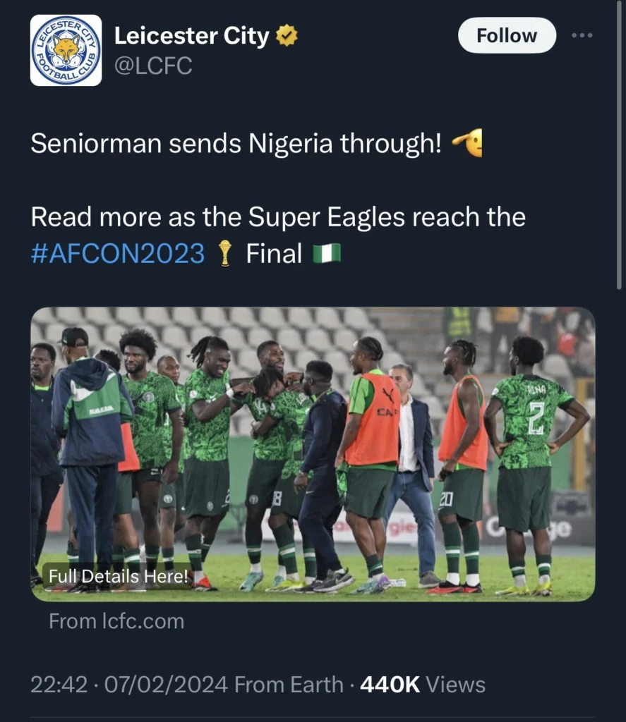 “Wetin do seniorman” — Twitter user corrects Leicester City on how to address Kelechi Iheanacho properly 