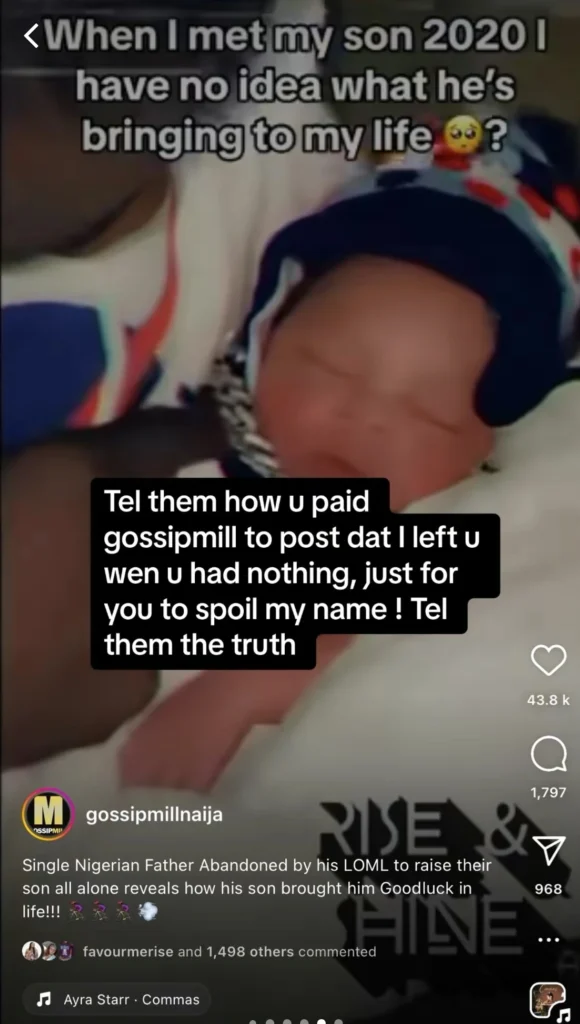 “Tell them how I beg you to spend time with my son” — Babymama slams baby daddy who claims she abandoned their son 