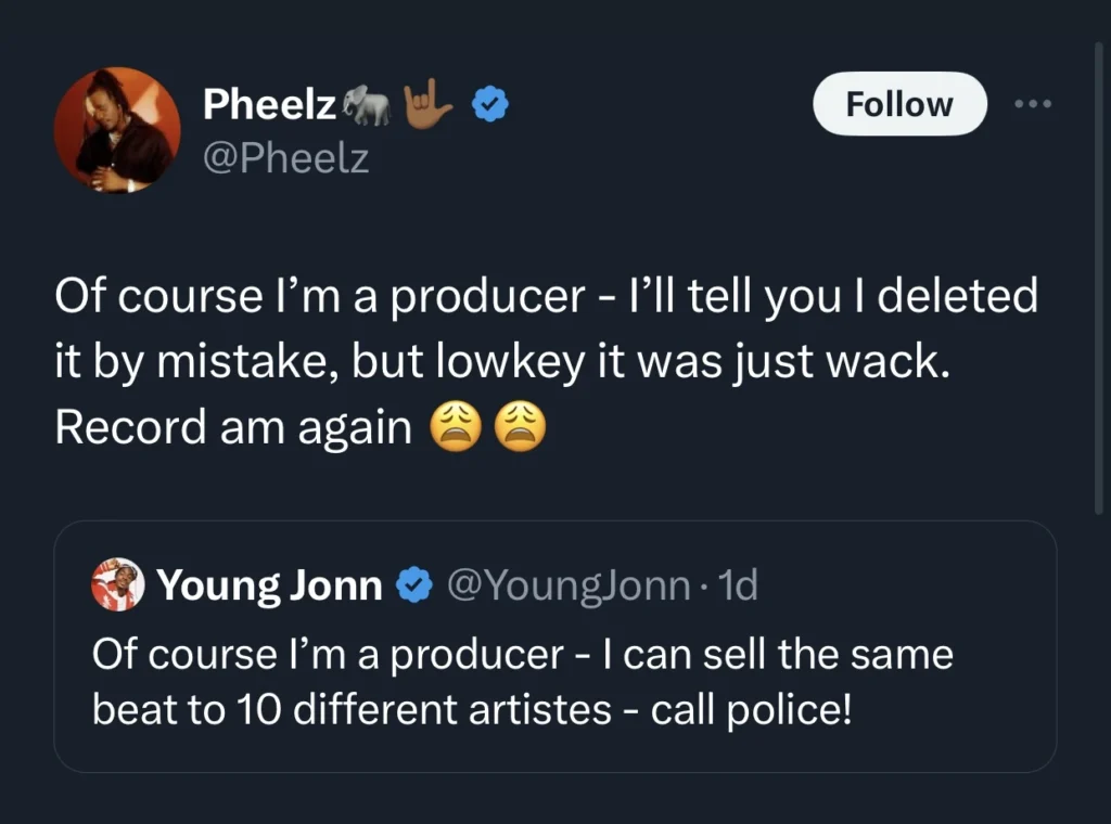 “See as God catch this one” — Reactions as Pheelz confesses to deleting artist’s song when it’s wack