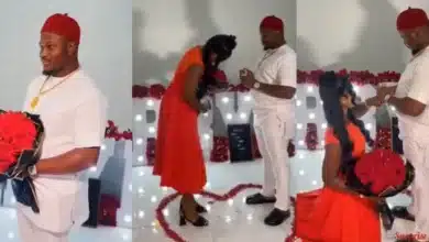 “She’s so respectful” — Reactions as lady kneels to accepts her millionaire boyfriend’s proposal