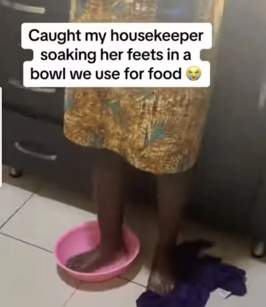 “You are a witch” — Woman finds housekeeper soaking her feet in cooking bowl 