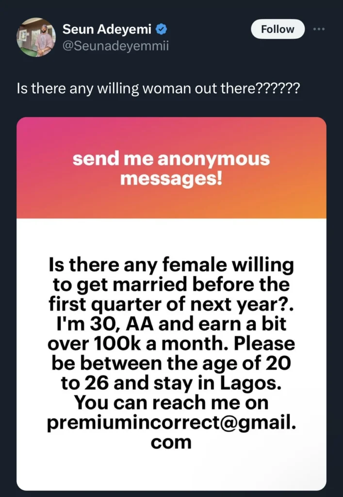 “That salary is not ready for marriage” — Man gets dragged online for finding a wife with his N100k salary