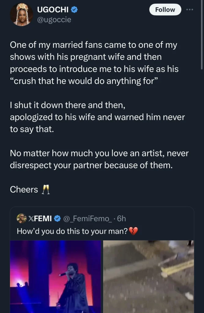 “One of my married fans introduced me to his wife as his crush he will…” — Ugoccie tell fans to never disrespect their partner because an artiste 