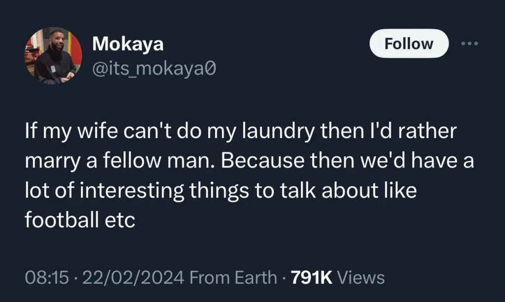 “If my wife can't do my laundry then I'd rather marry a fellow man” — Man makes shocking revelation 