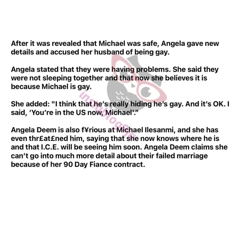 “I think he’s gay, we’re not sleeping together” — Angela Deem says as her husband, Michael Ilesanmi is found 