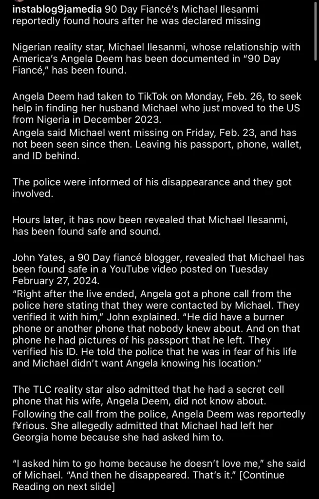 “I think he’s gay, we’re not sleeping together” — Angela Deem says as her husband, Michael Ilesanmi is found 